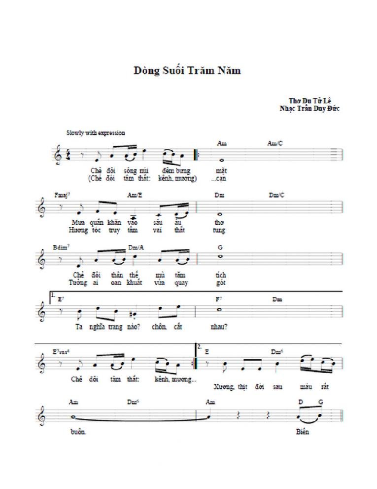 Sheet nhạc Dòng Suối Trăm Năm